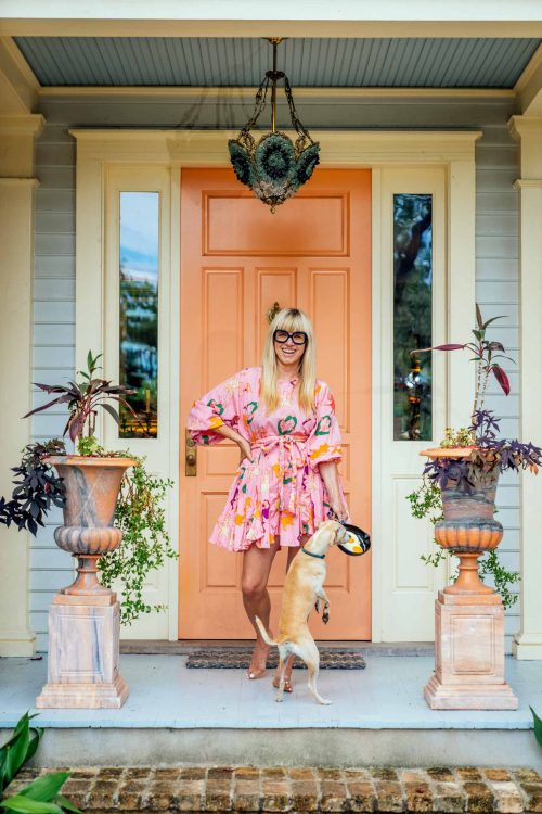 Artist Elizabeth Chapin and Dog at Doorstep