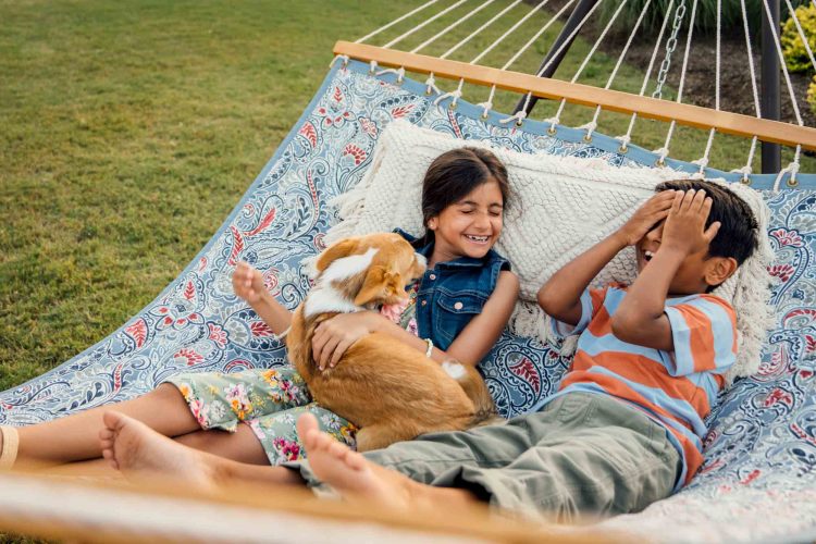 Children and Dog on Hammock